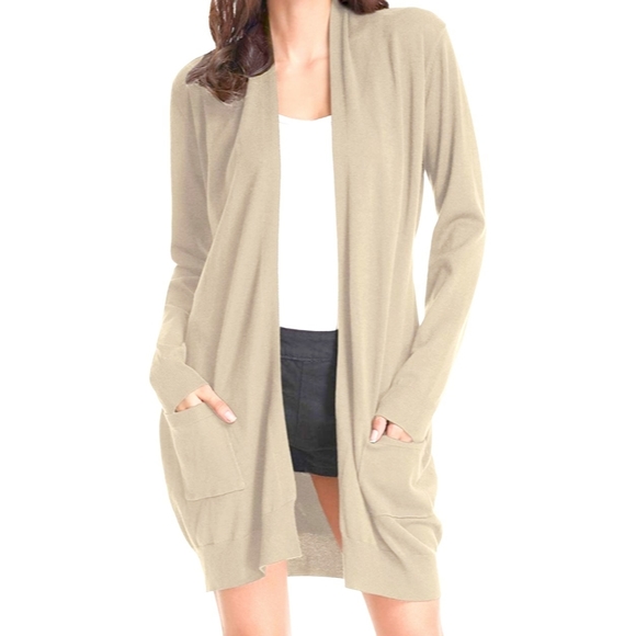 NWT Grace Karin Womens S Taupe Long Open Cardigan - Picture 3 of 9